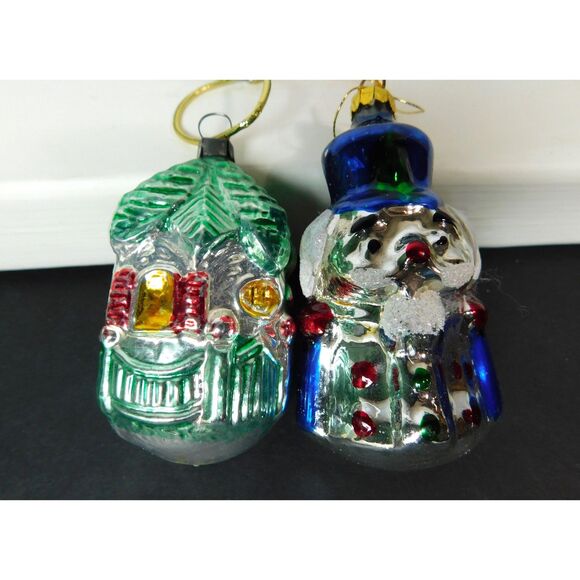 Blown Glass Christmas Ornaments German House & Nutcracker 3 inch - Picture 1 of 9